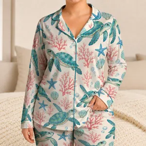 Sea Turtle And Coral Motif For Sweet Coastal Summer Getaways For Teen Girls Satin Pajamas Set