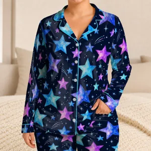 Glowing Blue Violet Stars For Cozy Summer Nights And Dreamy Bedtime Adventures For Girls Satin Pajamas Set