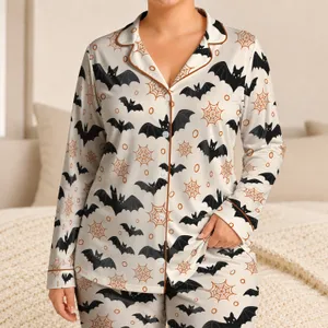 Halloween Bats and Spiderwebs for Cozy Autumn Nights and Festive October Fun for Girls Satin Pajamas Set