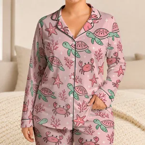 Pink Ocean Creatures for Cozy Summer Nights and Cheerful Seaside Family Getaways Satin Pajamas Set