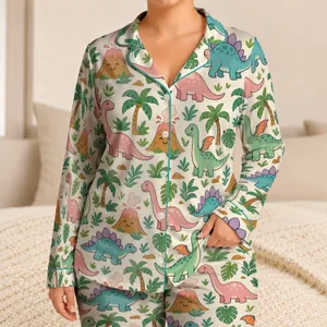 Friendly Dinosaurs, Volcanoes and Palms for Cozy Bedtime Adventures for Kids Satin Pajamas Set