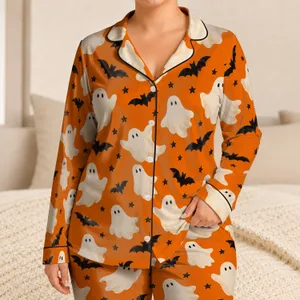 Playful Ghosts and Bats for Cozy Halloween Nights and Festive Seasonal Gifting for Kids Satin Pajamas Set