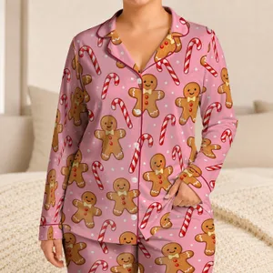 Gingerbread People and Candy Canes for Cozy Christmas Mornings and Holiday Gifting Satin Pajamas Set