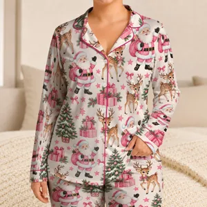 Santa Reindeer Christmas Scenes For Cozy Holiday Nights And Festive Family Mornings Satin Pajamas Set
