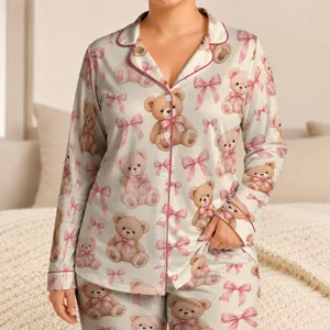 Pink Teddy Bears and Bows for Cozy Bedtime and Sweet Gift Giving for Young Girls Satin Pajamas Set