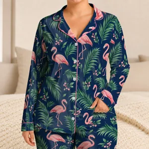 Pink Flamingos And Palm Leaves For Tropical Getaways And Relaxed Coastal Living For Men Satin Pajamas Set