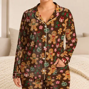 Gingerbread Friends and Holly for Cozy Christmas Evenings and Festive Winter Cheer Satin Pajamas Set