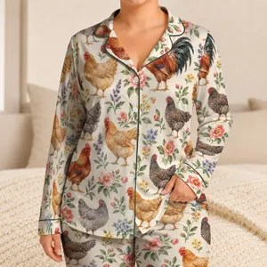 Watercolor Chickens And Wildflowers For Cozy Cottage Living And Farmhouse Fans Satin Pajamas Set