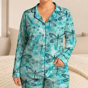 Turquoise Dragonfly and Tie-Dye Motifs for Relaxed Summer Lounging and Gift Giving Satin Pajamas Set