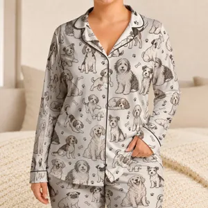 Hand-Drawn Dogs and Puppies for Cozy Holiday Lounging and Relaxed Evenings Satin Pajamas Set