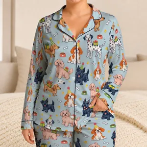 Whimsical Puppy Dogs and Gift Bows for Cozy Spring Evenings at Home for Dog Lovers Satin Pajamas Set