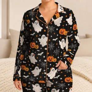 Halloween Ghosts, Jack-o'-Lanterns and Bats for Cozy Autumn Nights at Home Satin Pajamas Set