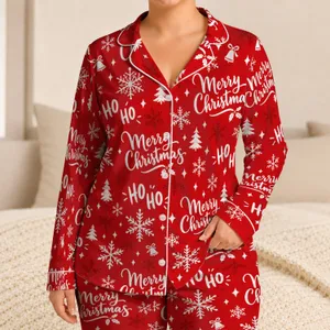 Merry Christmas Snowflakes and Ho Ho Cheer for Cozy Holiday Mornings at Home Together Satin Pajamas Set