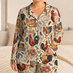 Colorful Farmyard Roosters and Hens for Cozy Country Living Gift Ideas Satin Pajamas Set