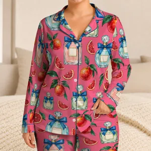 Bow-Tied Perfume Bottles and Citrus for Romantic Evenings and Cozy Gift Giving at Home Satin Pajamas Set