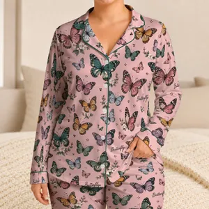 Colorful Butterfly Motifs for Cozy Evenings and Relaxed At-Home Living for Her Satin Pajamas Set