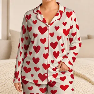 Crimson Heart Scatter for Romantic Valentine's Day Lounging and Cozy Evenings Satin Pajamas Set