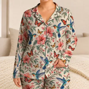 Hummingbirds Butterflies And Blossoms For Springtime Comfort And Relaxed Living Satin Pajamas Set