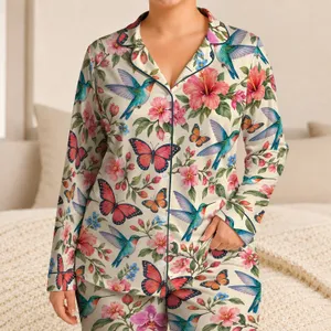 Hummingbirds, Butterflies & Blossoms for Whimsical Garden Lounging and Relaxed Mornings Satin Pajamas Set