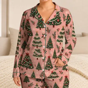 Blush Christmas Trees for Cozy Winter Evenings, Holiday Cheer and Festive Gifting at Home Satin Pajamas Set
