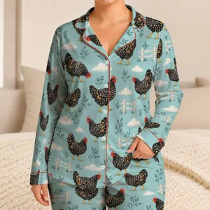 Black Hen Farmyard Charm for Cozy Country Mornings and Relaxed Home Living All Season Satin Pajamas Set