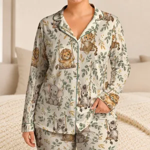 Swinging Safari Baby Animals for Cozy Springtime Lounging and Gentle Evenings Satin Pajamas Set