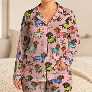 Playful Dachshund Friends for Cozy Nights and Dog Lover Relaxation at Home Gift Satin Pajamas Set