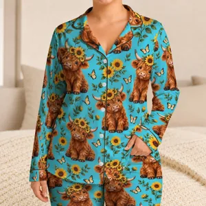 Highland Calves and Sunflowers for Cozy Country Mornings and Relaxed Lounging Gifts Satin Pajamas Set