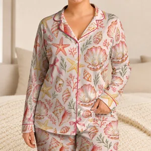 Pink Seashells and Starfish for a Breezy Coastal Summer Getaway for Women Satin Pajamas Set
