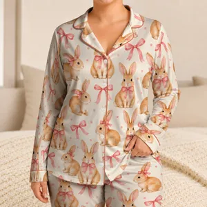 Watercolor Easter Bunnies and Pink Bows for Cozy Springtime Holiday Celebrations at Home Satin Pajamas Set