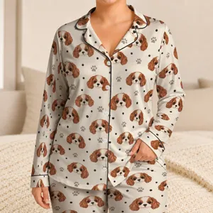Sweet Floppy-Eared Dog Faces for Cozy Lounging and Relaxed Weekends at Home All Year Satin Pajamas Set