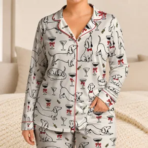 Dachshund Cocktail Companions for Cozy Lounging and Charming Gifts for Dog Lovers Satin Pajamas Set
