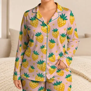 Golden Strawberry Motifs for Sweet Summer Lounging and Cozy Weekend Morning Gifts Satin Pajamas Set