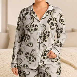 Coiled Black Snakes with Ivory Scales for Bold Relaxed Everyday Style Satin Pajamas Set