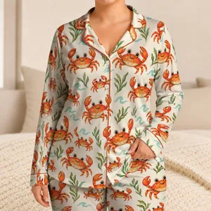 Cheerful Orange Crab Motif for Coastal Vacation and Beachside Leisure Satin Pajamas Set