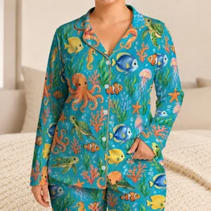 Colorful Octopus And Tropical Fish Underwater Scene For Relaxed Coastal Getaways Satin Pajamas Set