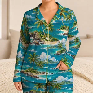 Tropical Palm Trees and Turquoise Beach Scenery for Relaxed Summer Getaways Satin Pajamas Set