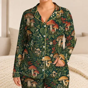 Vintage Mushrooms and Ferns for Cozy Woodland Evenings Satin Pajamas Set