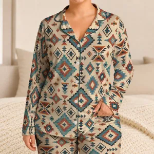 Southwest Turquoise Terracotta Geometrics for Relaxed Coastal Summer Days and Getaways Satin Pajamas Set