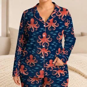 Coral Octopus and Deep Sea Fish for Relaxed Coastal Getaways and Summer Beach Escapes Satin Pajamas Set