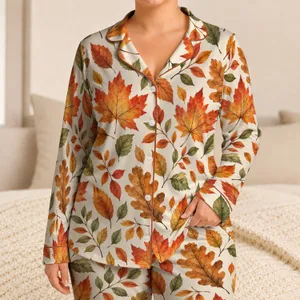 Watercolor Autumn Leaves for Cozy Fall Getaways and Relaxed Weekend Lounging Satin Pajamas Set