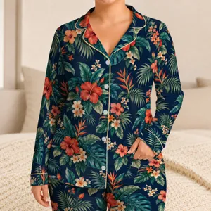 Tropical Palm Leaves And Coral Blooms For Island Getaways And Relaxed Weekends Satin Pajamas Set