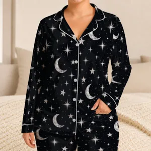 Silver Starry Night Sky for Relaxed Summer Getaways and Easy Evening Lounging Satin Pajamas Set