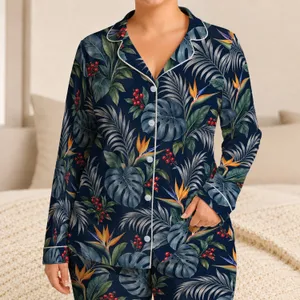 Tropical Palm Leaves and Bird of Paradise for Relaxed Island Getaways Satin Pajamas Set