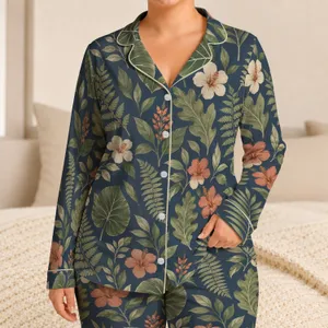 Vintage Coastal Botanical Leaves for Relaxed Summer Getaways and Beachside Lounging Satin Pajamas Set
