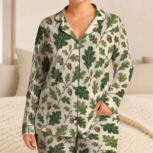 Oak Leaves And Acorns For Relaxed Coastal Getaways And Everyday Nature Lovers Satin Pajamas Set
