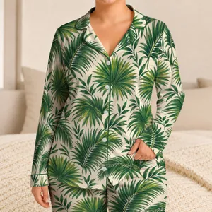 Tropical Palm Fronds for Relaxed Coastal Getaways and Sunny Vacation Lounging Days Satin Pajamas Set