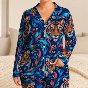 Vibrant Tiger Faces for Bold Festival Style and Creative Everyday Wear for Men Satin Pajamas Set