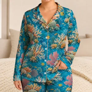 Vibrant Coral Reef in Turquoise Waters for Summer Coastal Escapes and Ocean Lovers Satin Pajamas Set