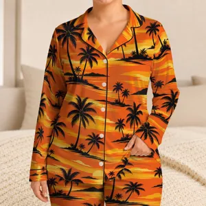 Tropical Palm Sunset Scenes for Relaxed Beach Days and Warm-Weather Island Getaways Satin Pajamas Set
